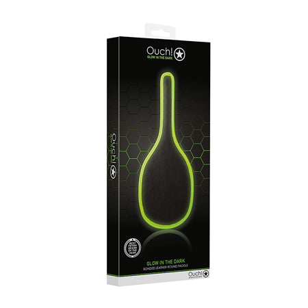 Ouch! Glow in the Dark Bonded Leather Round Paddle Neon Green - Pinkfoxxx