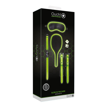 Ouch! Glow in the Dark 7-Piece Bondage Kit Neon Green - Pinkfoxxx