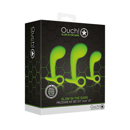 Ouch! Glow in the Dark Prostate Kit 3-Piece Anal Plug Set Neon Green - Pinkfoxxx