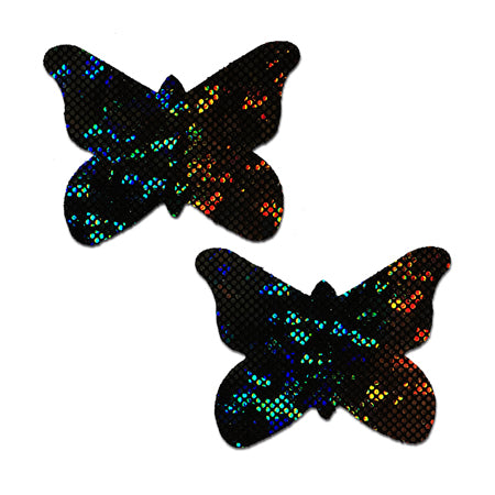 Pastease Butterfly: Shattered Glass Disco Ball Glitter Black Butterflies Nipple Pasties - Pinkfoxxx