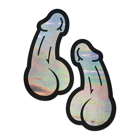 Pastease Penis: Holographic Silver Dick Nipple Pasties - Pinkfoxxx