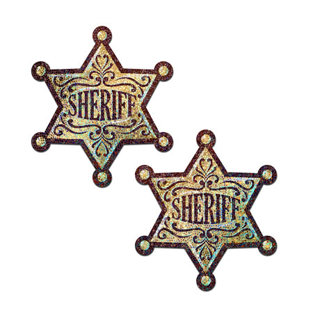 Pastease Sheriff Star: Glittering Golden Sheriff's Badge Nipple Pasties - Pinkfoxxx