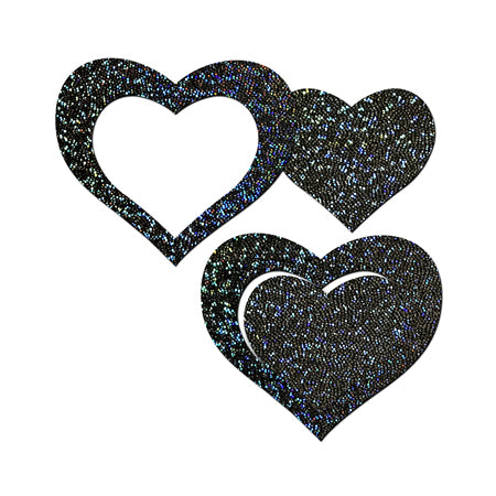 Pastease Black Glitter Heart Frame & Center Nipple Pasties - Pinkfoxxx