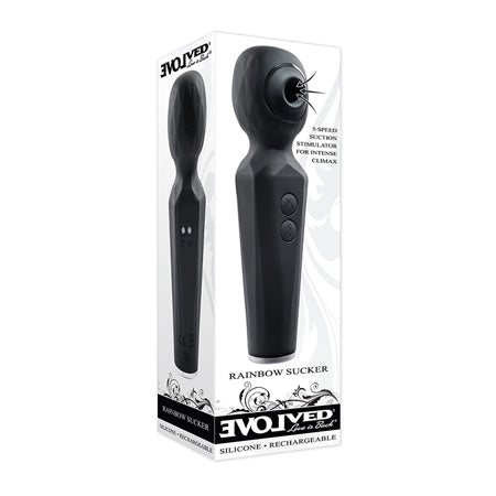 Evolved Rainbow Sucker Light-Up Rechargeable Dual-Function Silicone Suction Wand Vibrator Black - Pinkfoxxx