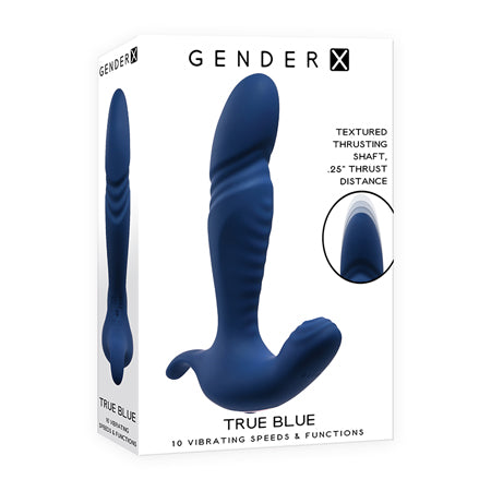 Gender X True Blue Rechargeable Thrusting Silicone Vibrator Blue - Pinkfoxxx