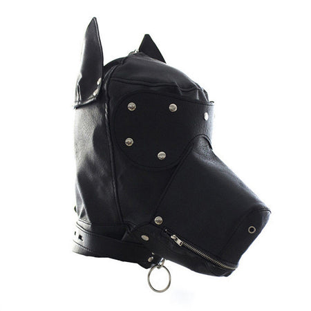 Ple'sur Locking Lace-Up Faux Leather Dog Hood Mask With Zipper Mouth Black Bag Packaging