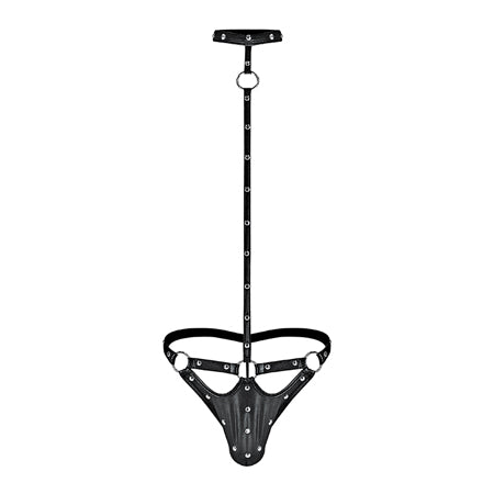 Male Power Fetish Tormentor Choker G-String Body Harness Black L/XL - Pinkfoxxx