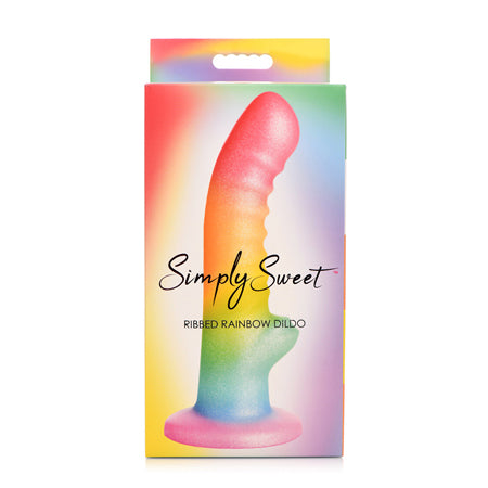 Simply Sweet Ribbed 6.5 in. Silicone Dildo Rainbow - Pinkfoxxx