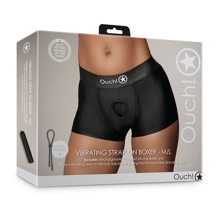 Shots Ouch! Vibrating Strap-on Boxer Black