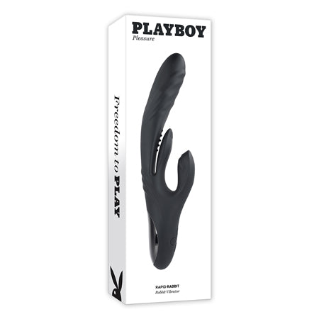 Playboy Rapid Rabbit Rechargeable Silicone Dual Stimulation Vibrator Black - Pinkfoxxx