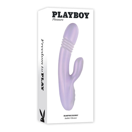 Playboy Bumping Bunny Rechargeable Thrusting Warming Silicone Dual Stimulation Vibrator Opal - Pinkfoxxx