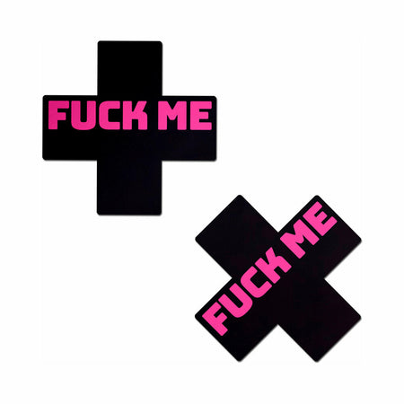 Pastease Fuck Me Crosses Pasties Black/Pink