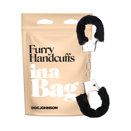 In A Bag Furry Handcuffs Black - Pinkfoxxx