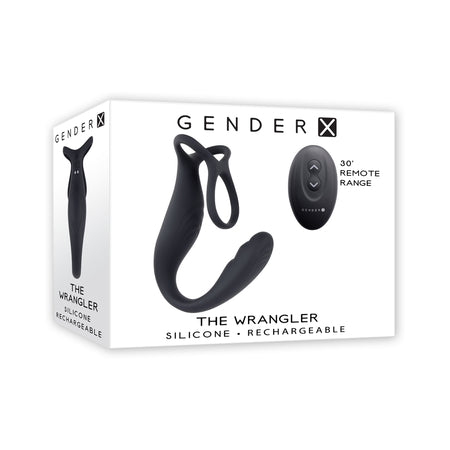 Gender X The Wrangler Rechargeable Silicone Vibrating C-ring with Remote Black - Pinkfoxxx