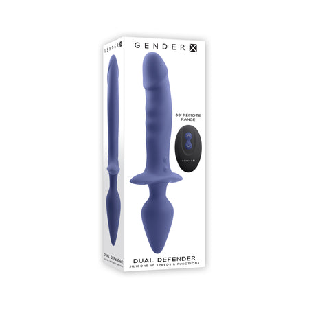 Gender X Dual Defender Rechargeable Silicone Dual End Vibrator with Remote Purple - Pinkfoxxx