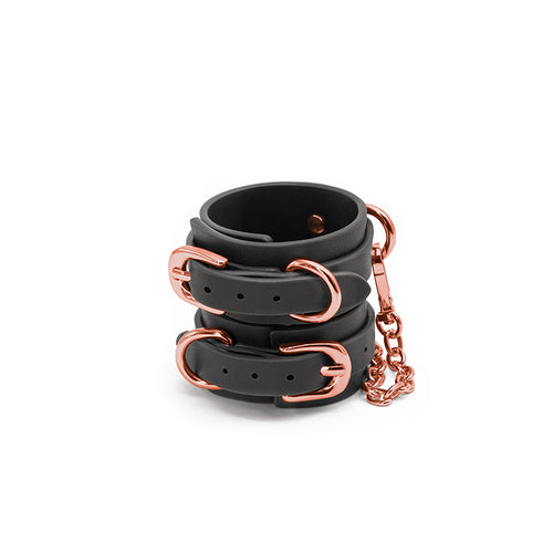 BONDAGE COUTURE WRIST CUFFS BLACK W/ ROSE GOLD - NSN130633