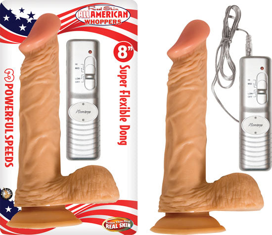 ALL AMERICAN WHOPPER W/BALLS VIBRATING 8IN FLESH