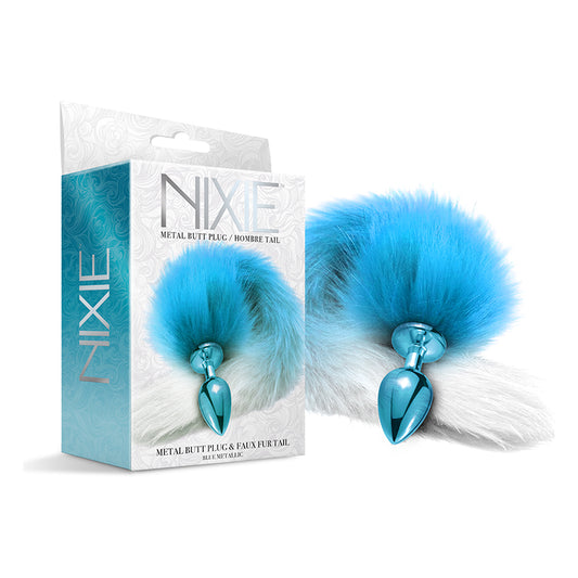 Nixie Metal Butt Plug With Ombre Tail Blue Metallic-Pinkfoxxx