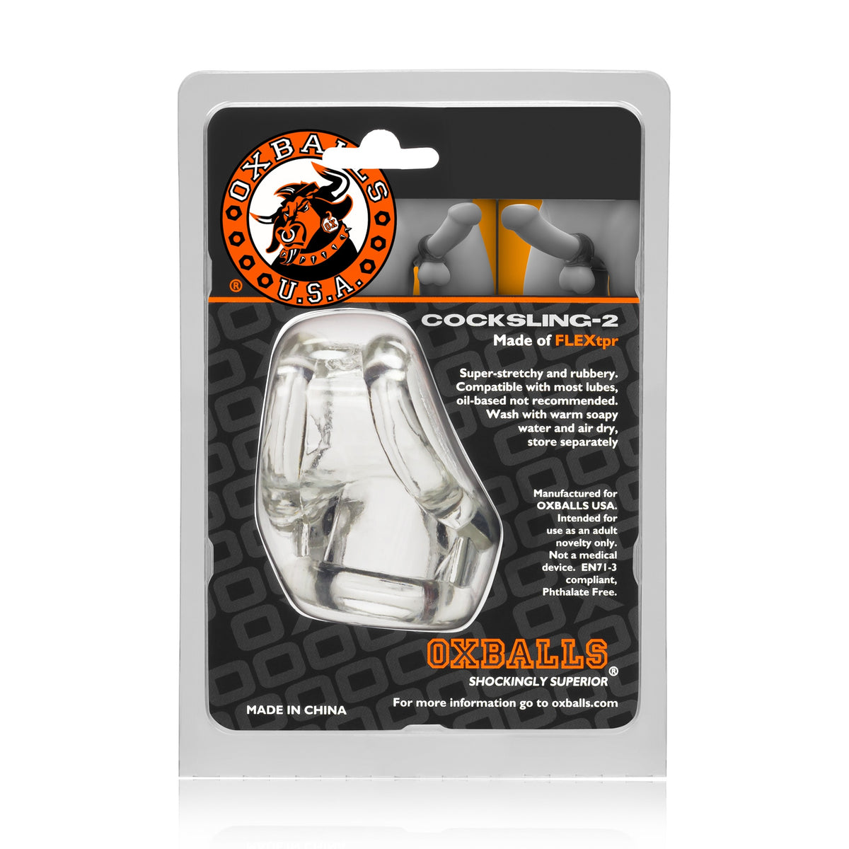 COCKSLING 2 COCK & BALL SLING OXBALLS CLEAR (NET) - OX1013CLR