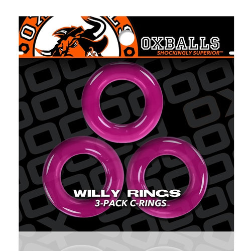 WILLY RINGS 3 PK COCKRINGS HOT PINK (NET) - OX3047HOT