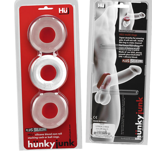 HUNKYJUNK HUJ C-RING 3PK WHITE ICE & CLEAR (NET) - OXHUJ102WHTICE