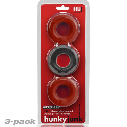 HUNKYJUNK HUJ C-RING 3PK CHERRY & TAR ICE (NET) - OXHUJ102CHRTAR