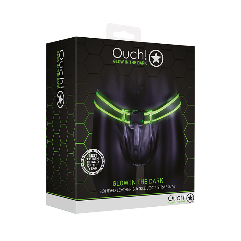 Ouch! Glow in the Dark Bonded Leather Buckle Jock Strap Neon Green-Pinkfoxxx