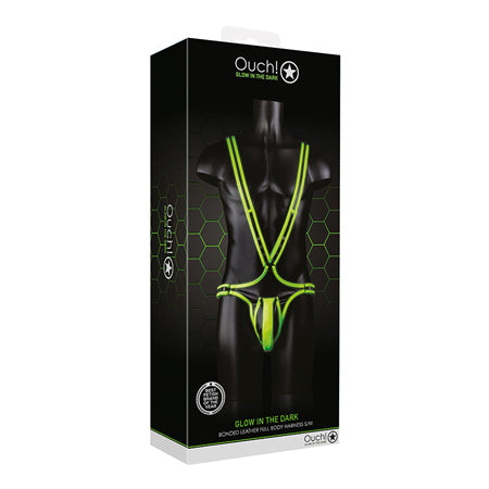 Ouch! Glow in the Dark Bonded Leather Full-Body Harness Neon Green-Pinkfoxxx