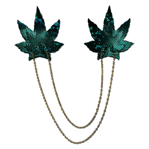 SHATTERED GLASS DISCO BALL WEED W GOLD CHAIN NIPPLE PASTIES - PASCHNLFIDISGR