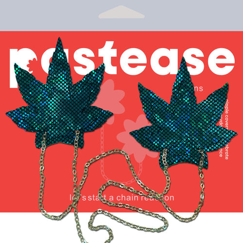 SHATTERED GLASS DISCO BALL WEED W GOLD CHAIN NIPPLE PASTIES - PASCHNLFIDISGR