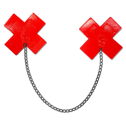 PASTEASE FAUX LATEX RED PLUS X W/ CHUNKY SILVER CHAIN - PASCHNPLSPLRD