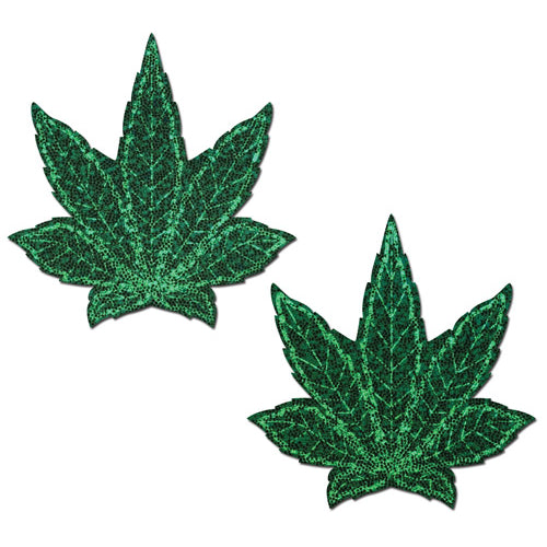 PASTEASE INDICA POT LEAF GLITTER GREEN WEED NIPPLE PASTIES - PASLFIGLTGRP