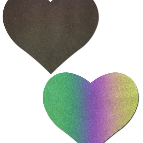 PASTEASE REFLECTIVE RAINBOW HEART NIPPLE PASTIES - PASHRTRFRBW