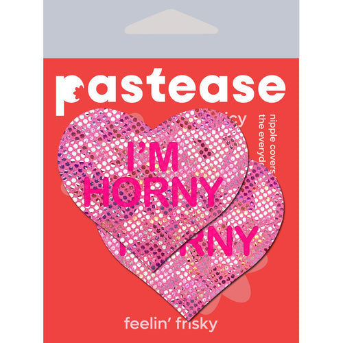 PASTEASE LOVE LIQUID PINK HEART I'M HORNY NIPPLE PASTIES - PASHRTIH