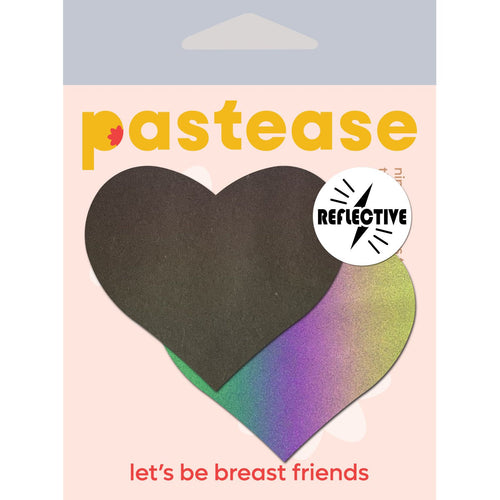 PASTEASE REFLECTIVE RAINBOW HEART NIPPLE PASTIES - PASHRTRFRBW