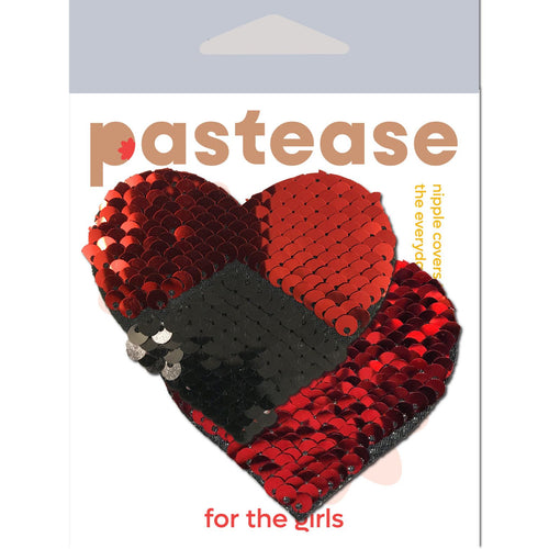 PASTEASE SWEETY RED & BLACK COLOR CHANGING SEQUIN HEART - PASHRTSQRDBK
