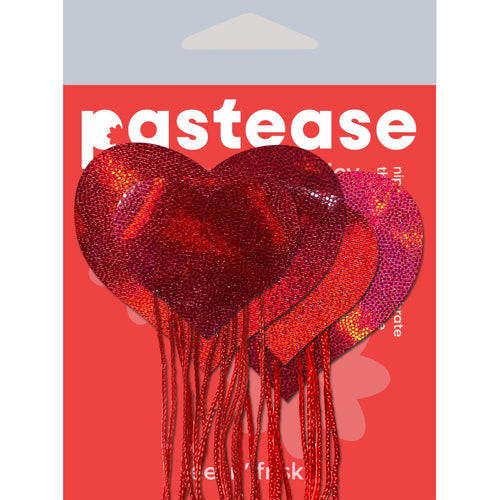 PASTEASE RED HOLOGRAPHIC HEART W/ TASSEL FRINGE - PASHRTTASHOLRD