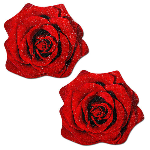PASTEASE ROSE RED GLITTER VELVET NIPPLE PASTIES - PASROSRD