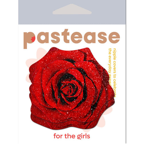PASTEASE ROSE RED GLITTER VELVET NIPPLE PASTIES - PASROSRD