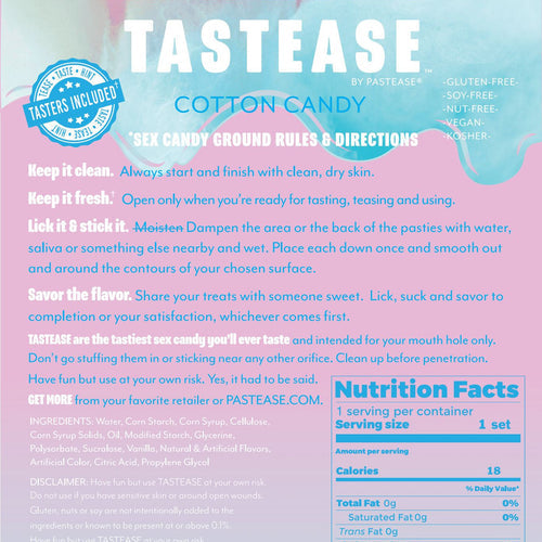 TASTEASE COTTON CANDY EDIBLE NIPPLE PASTIES & PECKER WRAPS - PASTTSCC