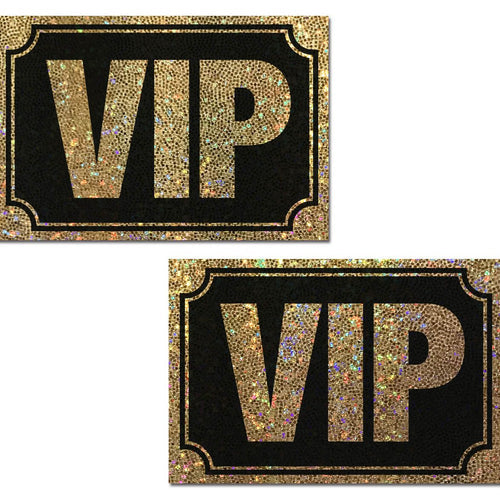 PASTEASE VIP GOLD GLITTER ON LIQUID BLACK NIPPLE PASTIES - PASVIP