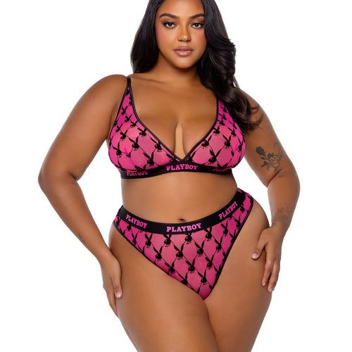 PBLI161 - Playboy Flocked Bunny Bralette 2pc Set