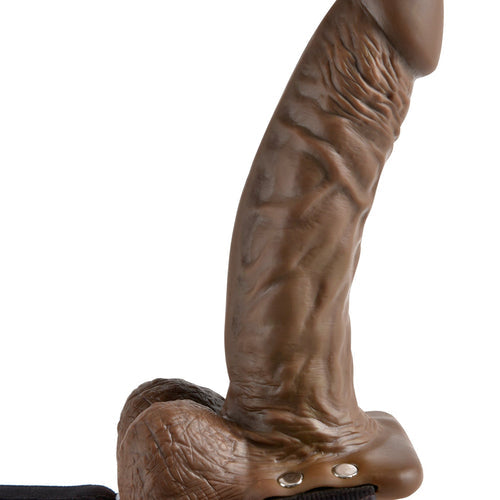 FETISH FANTASY 7 HOLLOW STRAP ON W/BALLS BROWN " - PD337329