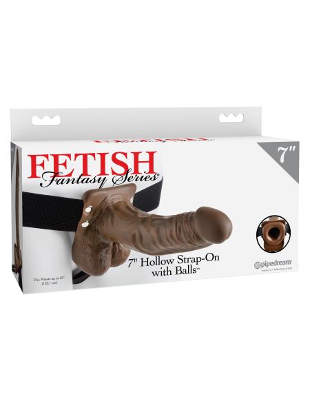 FETISH FANTASY 7 HOLLOW STRAP ON W/BALLS BROWN " - PD337329