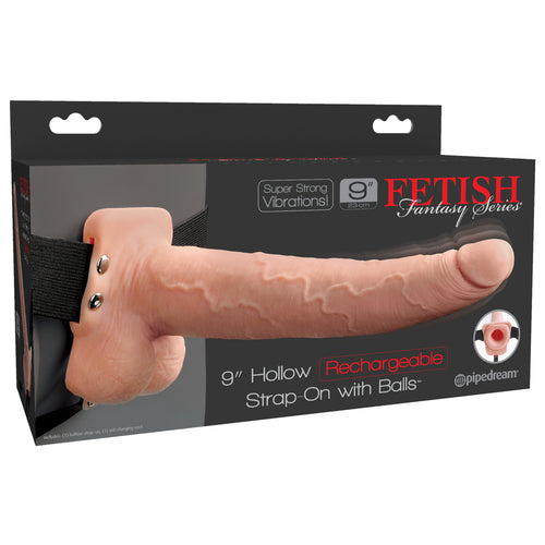 FETISH FANTASY 9 IN HOLLOW RECHARGEABLE STRAP-ON W/ BALLS - PD339221