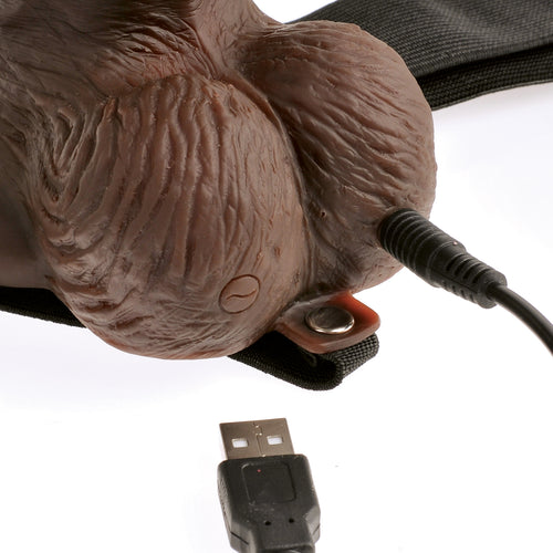 FETISH FANTASY 8 IN HOLLOW RECHARGEABLE STRAP-ON REMOTE BROWN - PD339429