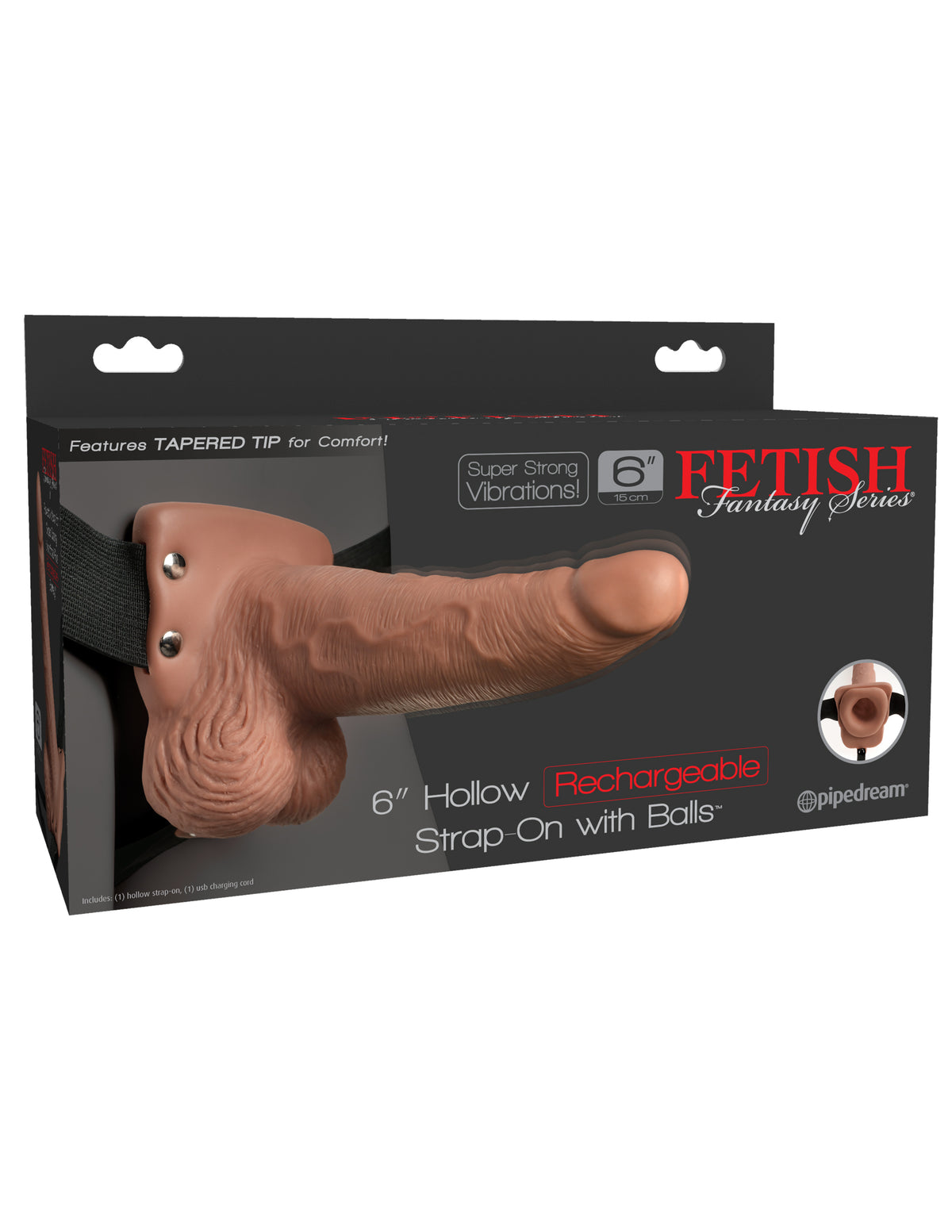 FETISH FANTASY 6 IN HOLLOW RECHARGEABLE STRAP-ON TAN - PD339522