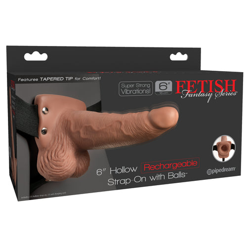 FETISH FANTASY 6 IN HOLLOW RECHARGEABLE STRAP-ON TAN - PD339522