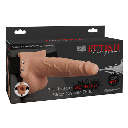 FETISH FANTASY 7.5 IN HOLLOW SQUIRTING STRAP-ON W/ BALLS FLESH - PD339721