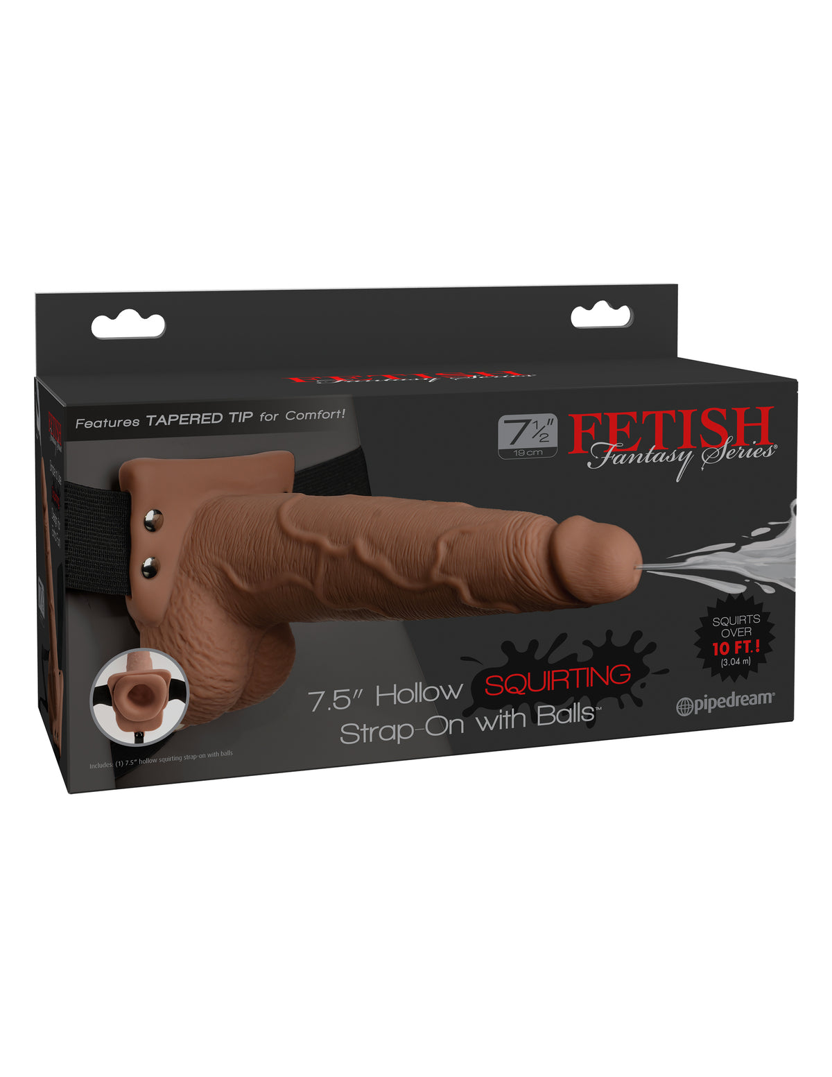 FETISH FANTASY 7.5 IN HOLLOW SQUIRTING STRAP-ON W/ BALLS TAN - PD339722